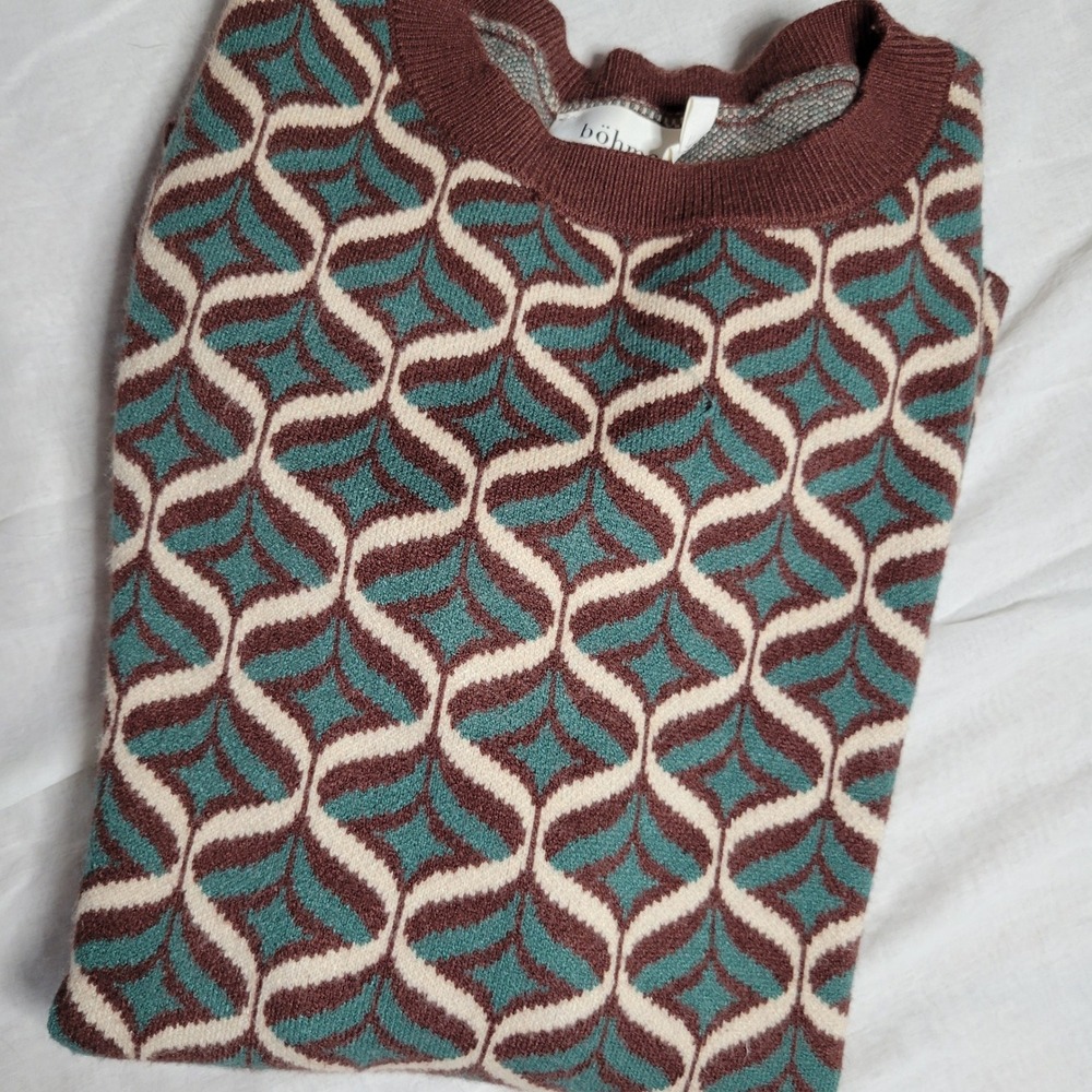 Böhme Geometric Crewneck Sweater Brown Teal Cream ISW5086-BM Small soft